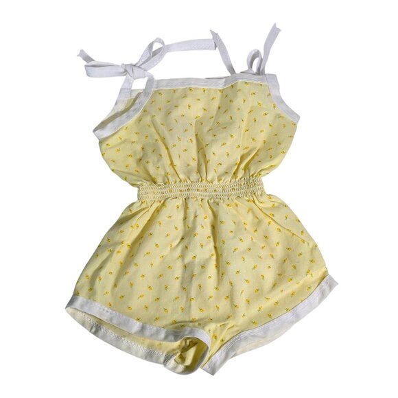 Vintage 1980s Baby Girl Romper Andover Togs Sunny Yellow Rosebud Floral Print 9m